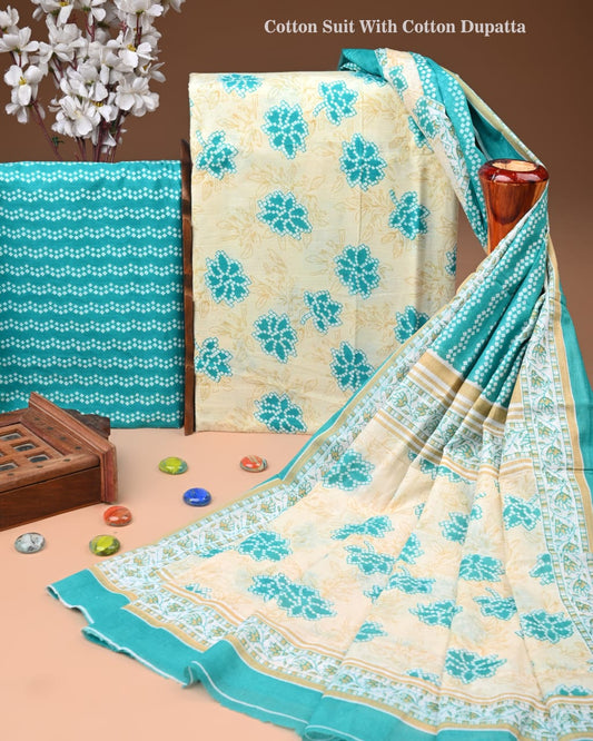 Premium Hand Block printed Cotton Suits With Cotton Dupatta (BACOTCO44)