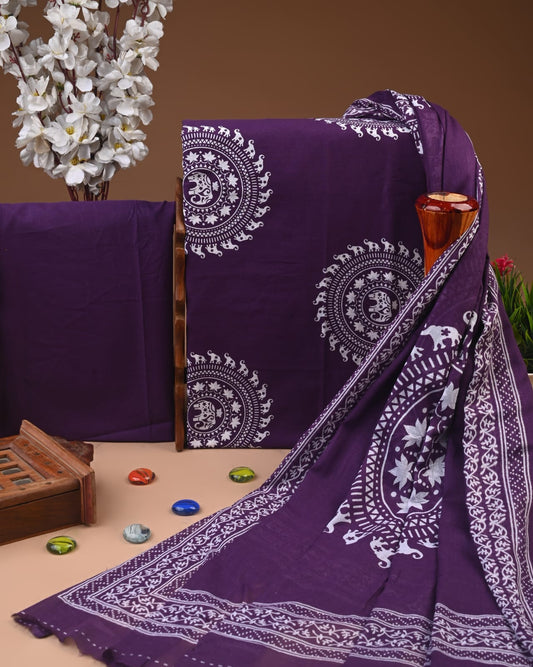 Premium Hand Block printed Cotton Suits With Cotton Dupatta (BACOTCO45)