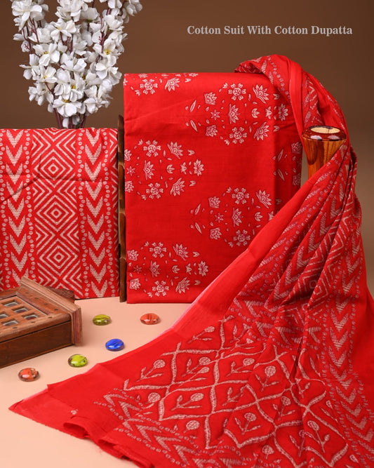 Premium Hand Block printed Cotton Suits With Cotton Dupatta (BACOTCO47)