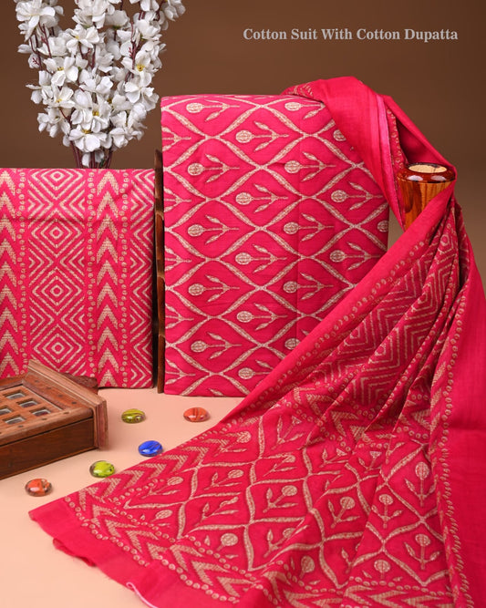 Premium Hand Block printed Cotton Suits With Cotton Dupatta (BACOTCO48)