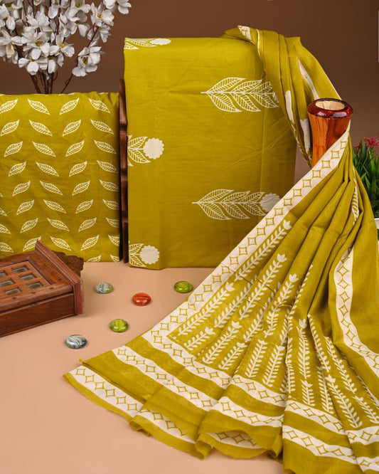 Premium Hand Block printed Cotton Suits With Cotton Dupatta (BACOTCO51)