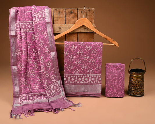 Pemium Linen‑Cotton Suit with Zari Border (BACLS02)