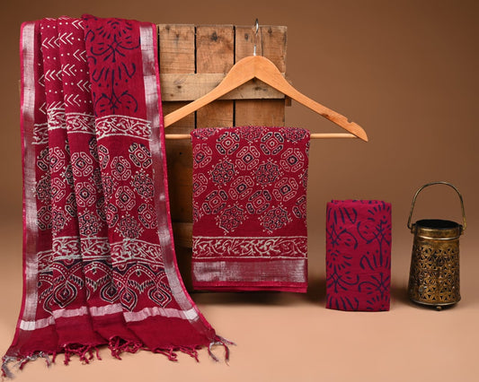 Premium Linen‑Cotton Suit with Zari Border (BACLS04)