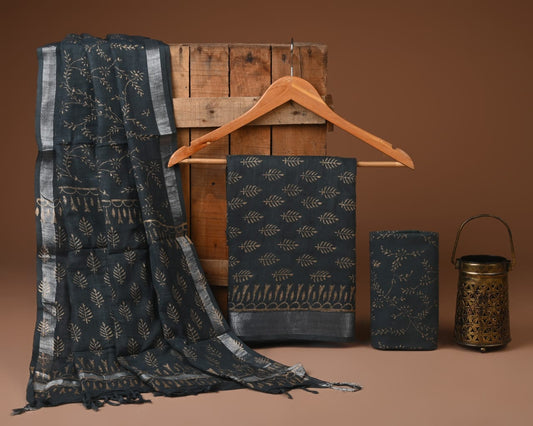 Premium Linen‑Cotton Suit with Zari Border (BACLS08)