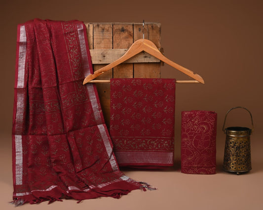 Premium Linen‑Cotton Suit with Zari Border (BACLS09)