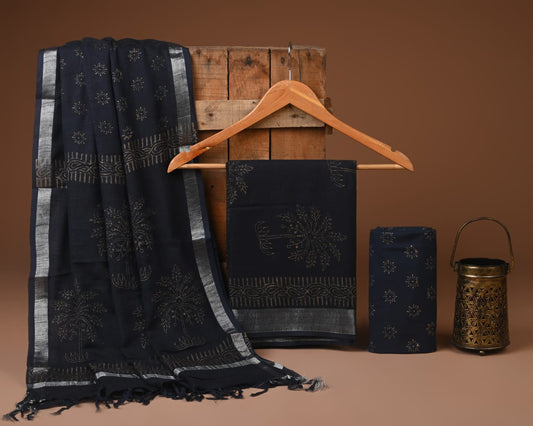 Premium Linen‑Cotton Suit with Zari Border (BACLS10)