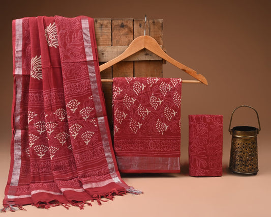 Premium Linen‑Cotton Suit with Zari Border (BACLS12)