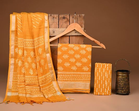 Premium Linen‑Cotton Suit with Zari Border (BACLS34)