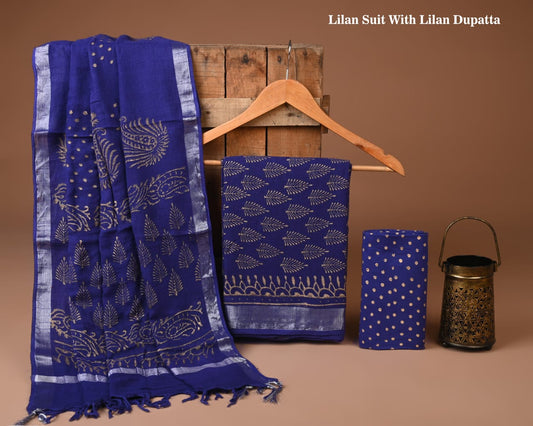 Premium Linen‑Cotton Suit with Zari Border (BACLS35)