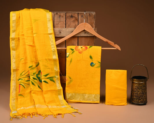 Premium Linen‑Cotton Suit with Zari Border (BACLS36)