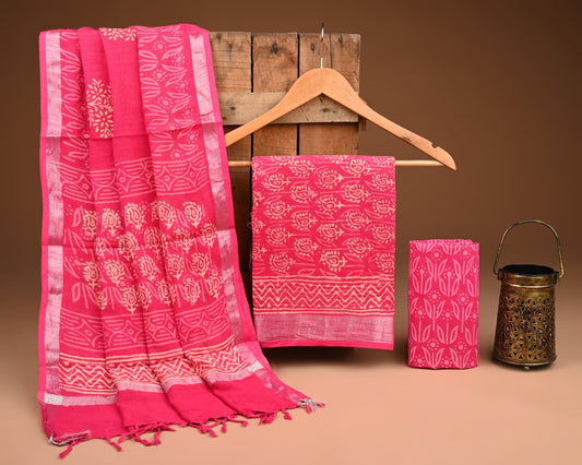 Premium Linen‑Cotton Suit with Zari Border (BACLS38)