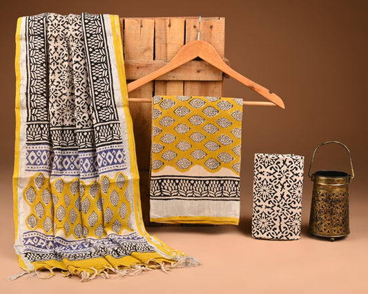 Premium Linen‑Cotton Suit with Zari Border (BACLS43)