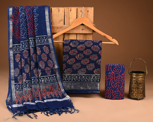 Premium Linen‑Cotton Suit with Zari Border (BACLS45)