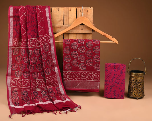 Premium Linen‑Cotton Suit with Zari Border (BACLS51)