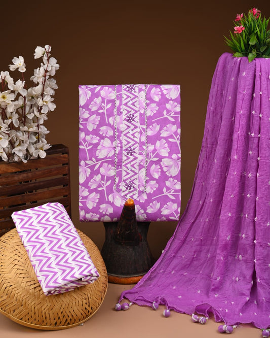 Premium Cotton Suit with Chiffon Dupatta – Zari Gotapatti Work, Heavy Neck Design (BACOTGC01)