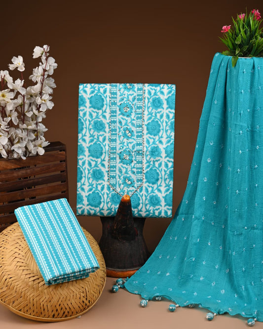 Premium Cotton Suit with Chiffon Dupatta – Zari Gotapatti Work (BACOTGC08)