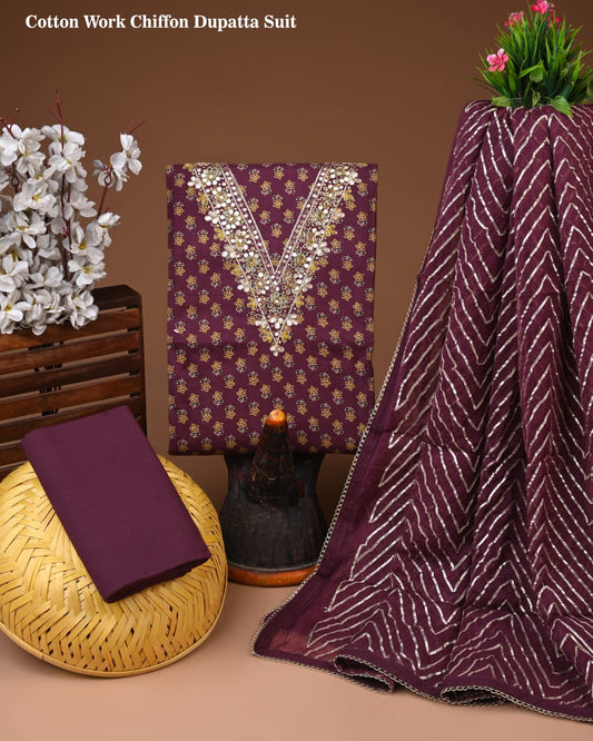 Premium Cotton Suit with Chiffon Dupatta – Zari Gotapatti Work (BACOTGC18)