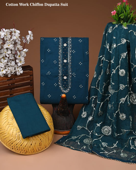 Premium Cotton Suit with Chiffon Dupatta – Zari Gotapatti Work (BACOTGC21)