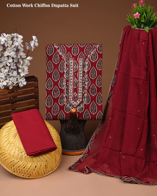 Premium Cotton Suit with Chiffon Dupatta – Zari Gotapatti Work (BACOTGC42)