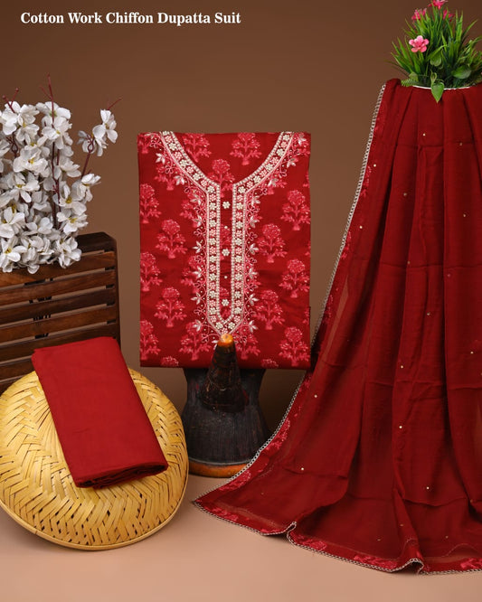 Premium Cotton Suit with Chiffon Dupatta – Zari Gotapatti Work (BACOTGC45)